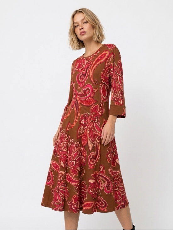 Donna Morgan Dresses & Skirts - Donna Morgan Dress Size 16 NWT Brown Red Paisley 3/4 Sleeve A-Line Stretch Midi